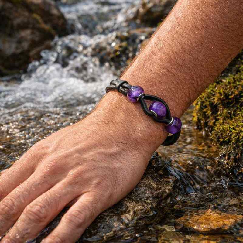 Bracelet amethyste homme zen equilibre pierre naturelle