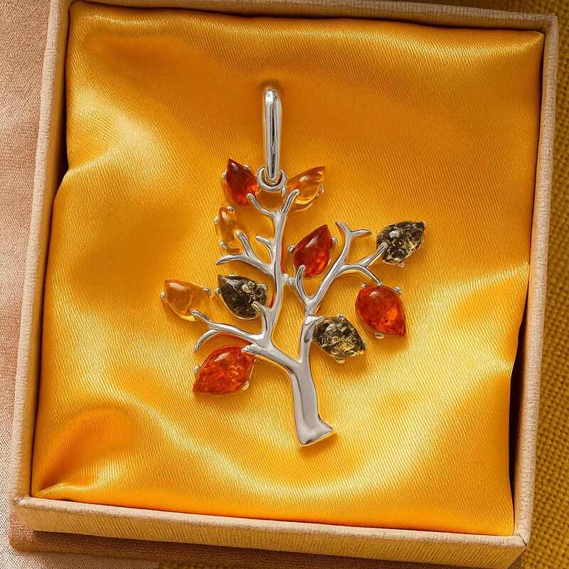 Pendentif-Arbre-de-Vie-Argent-Rhodie-Ambre-Multicolore-Baltique-desing-francaise