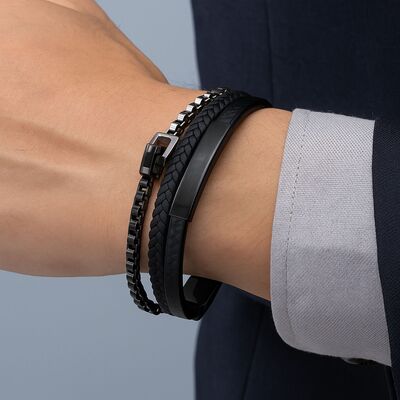 bracelet-cuir-acier-inoxydable-pour-hommes-noir
