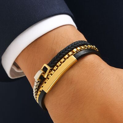 bracelet-cuir-acier-inoxydable-pour-hommes-plaque-or-18k