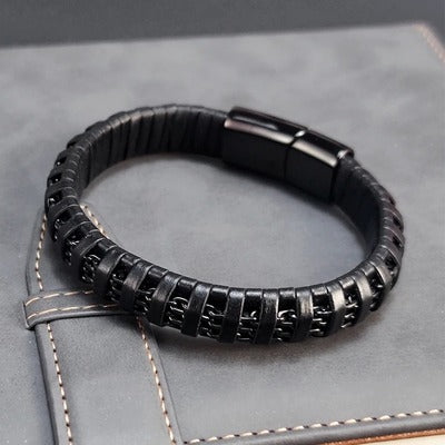 bracelet-cuir-homme-retro-en-cuir-noir-tisse-noir