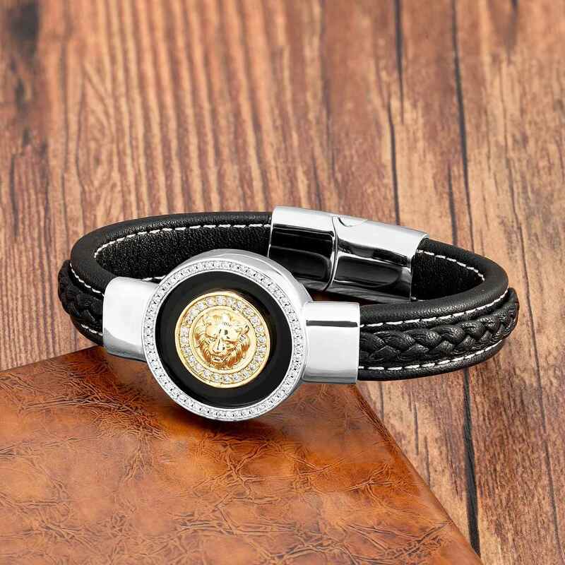 bracelet cuir homme | tĂȘte de lion luxe