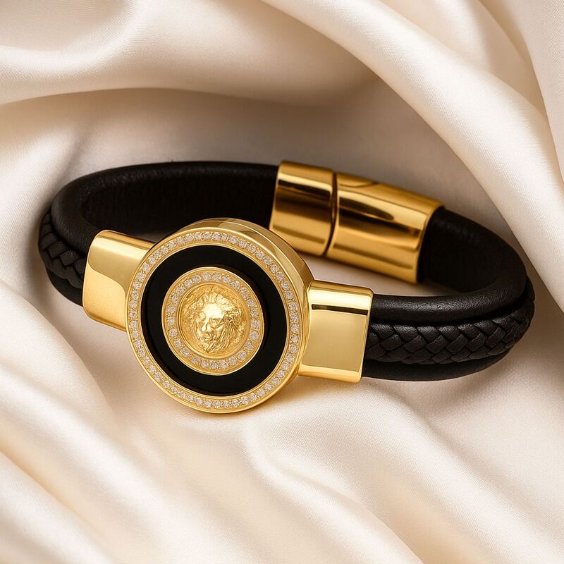 bracelet cuir homme | tĂȘte de lion luxe