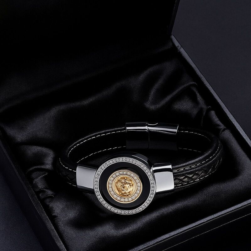 bracelet-cuir-homme-tete-de-lion-luxe-zircone