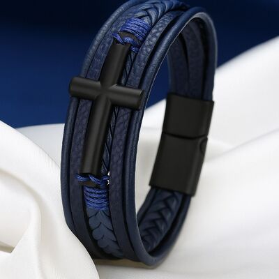 bracelet-cuir-pour-homme-croix-fermoir-magntique-bleu