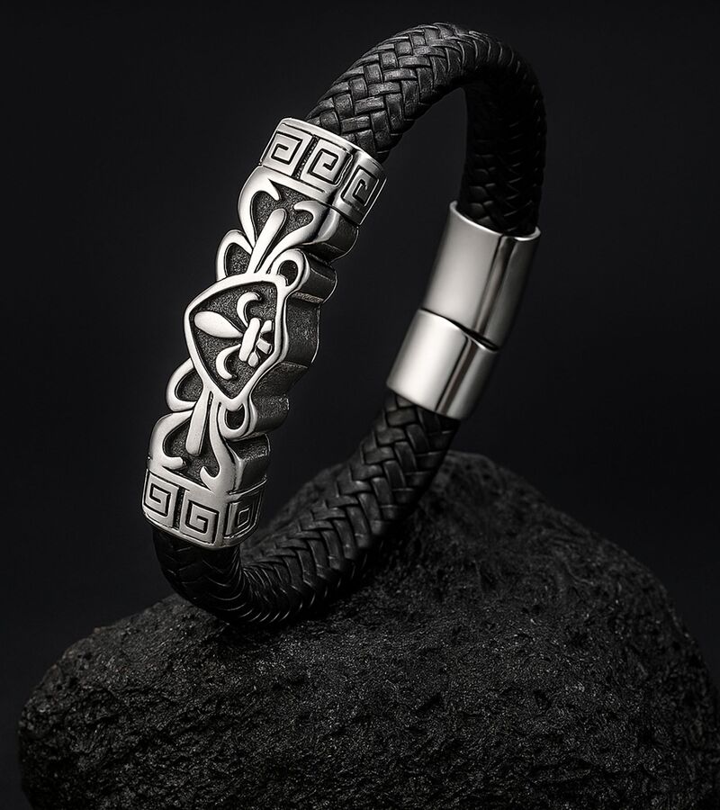 bracelet-homme-cuir-corde-tressee-acier-inoxydable-anniversaire