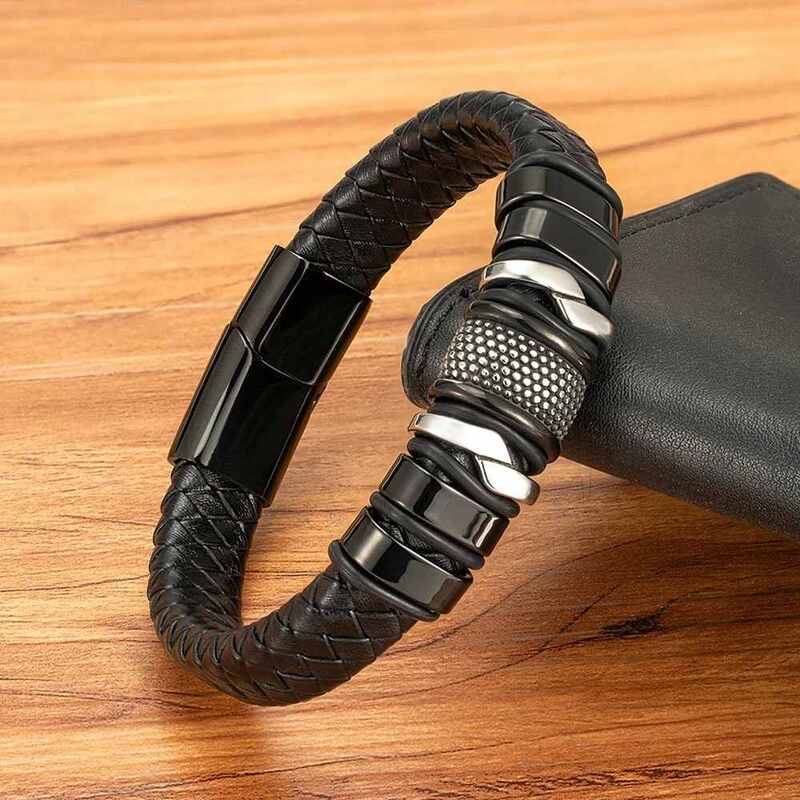 bracelet-homme-cuir-corde-tressee-acier-inoxydable-masculin
