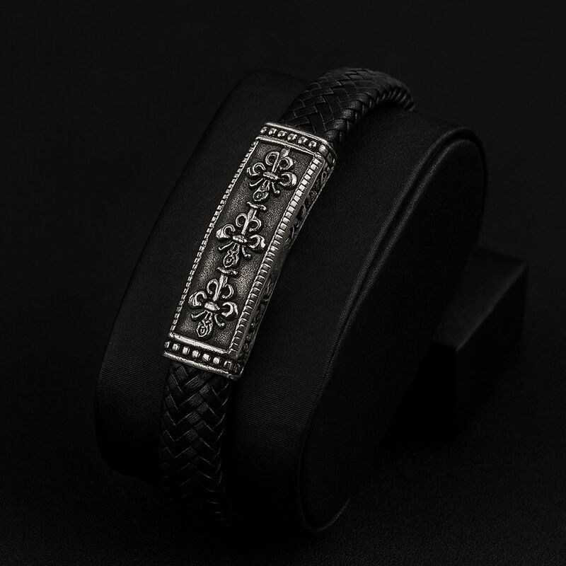 bracelet-homme-cuir-corde-tressee-acier-inoxydable-saint-valentin
