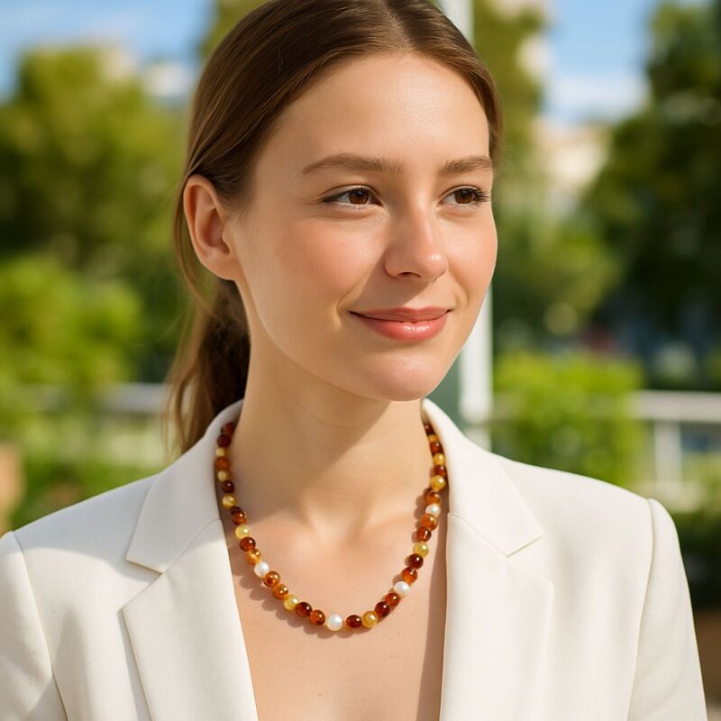 collier ambre et quartz rose | pierre naturelle