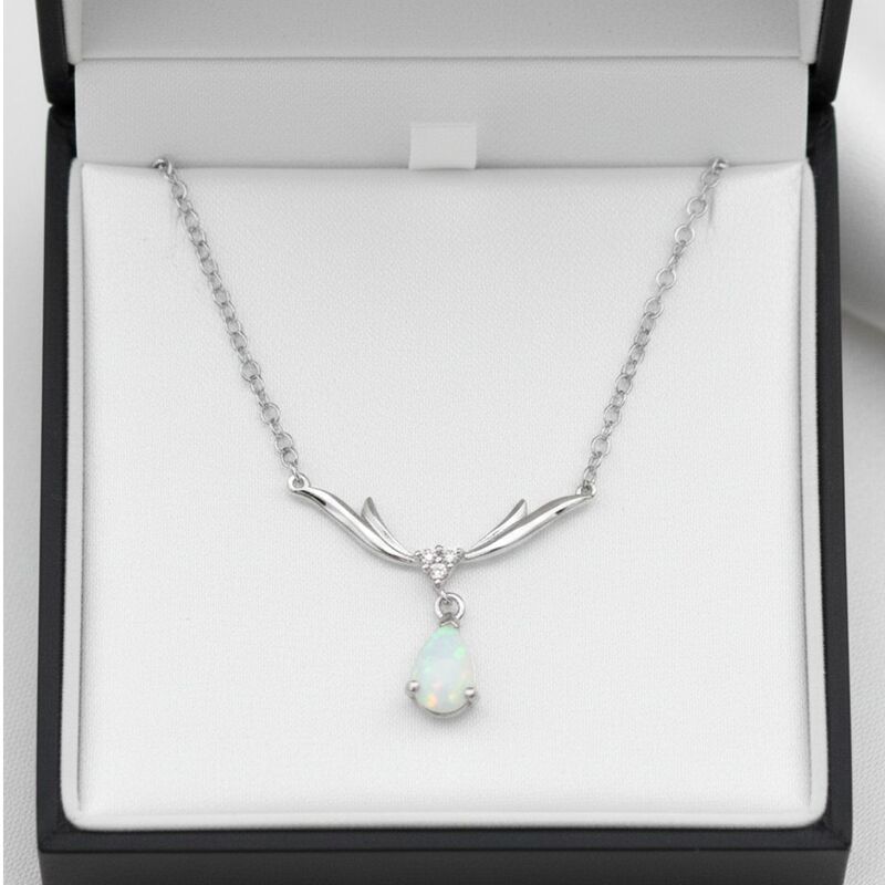 collier argent opale rhodie 925 oxyde de zirconium