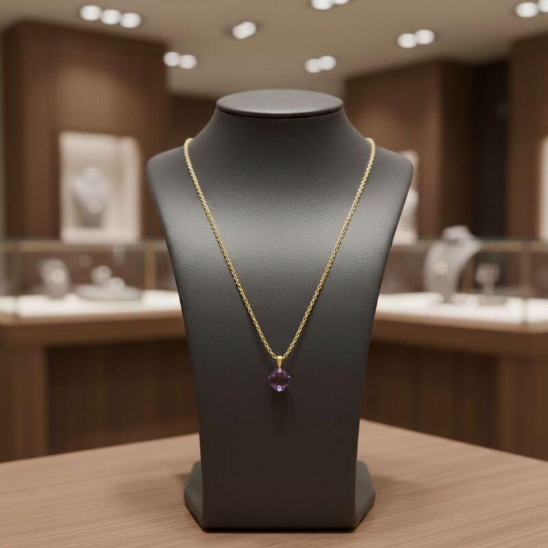 collier or amethyste violette naturelle coussin spiritualite