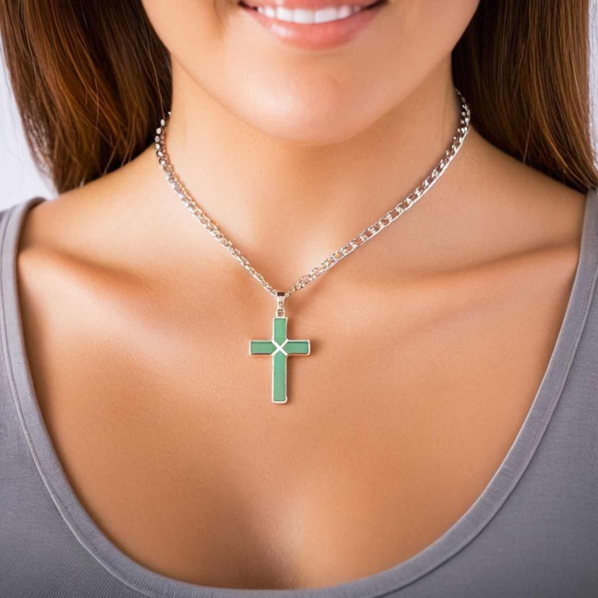 pendentif croix | aventurine verte - Essentieldubienetre