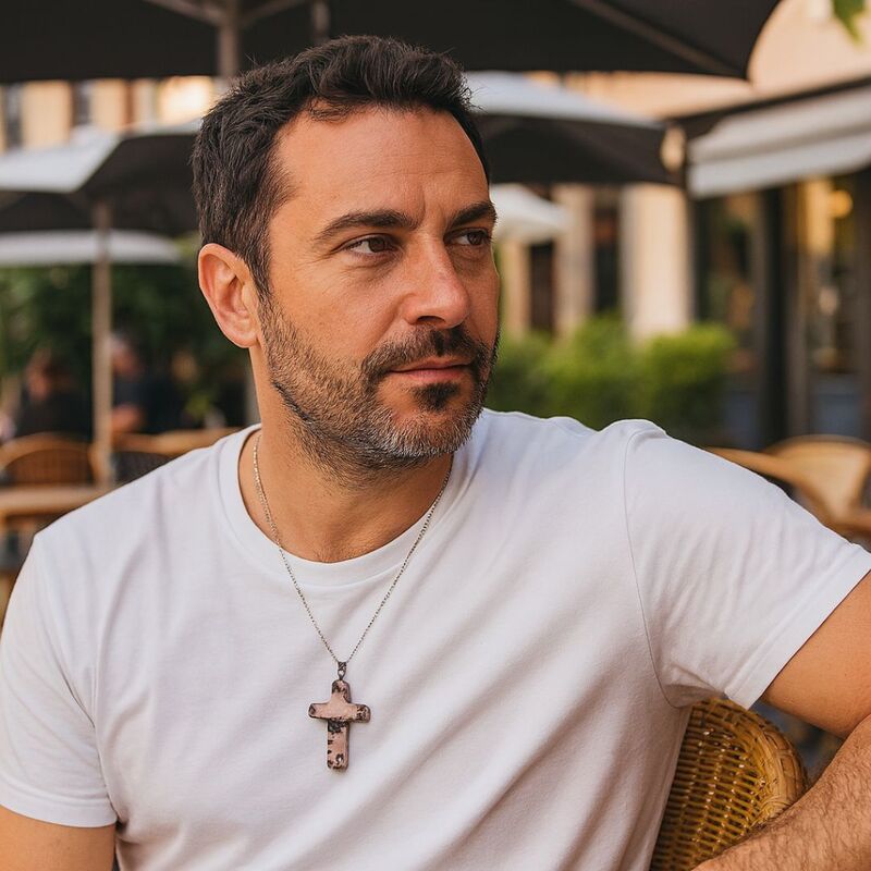 pendentif croix homme | rhodonite protection