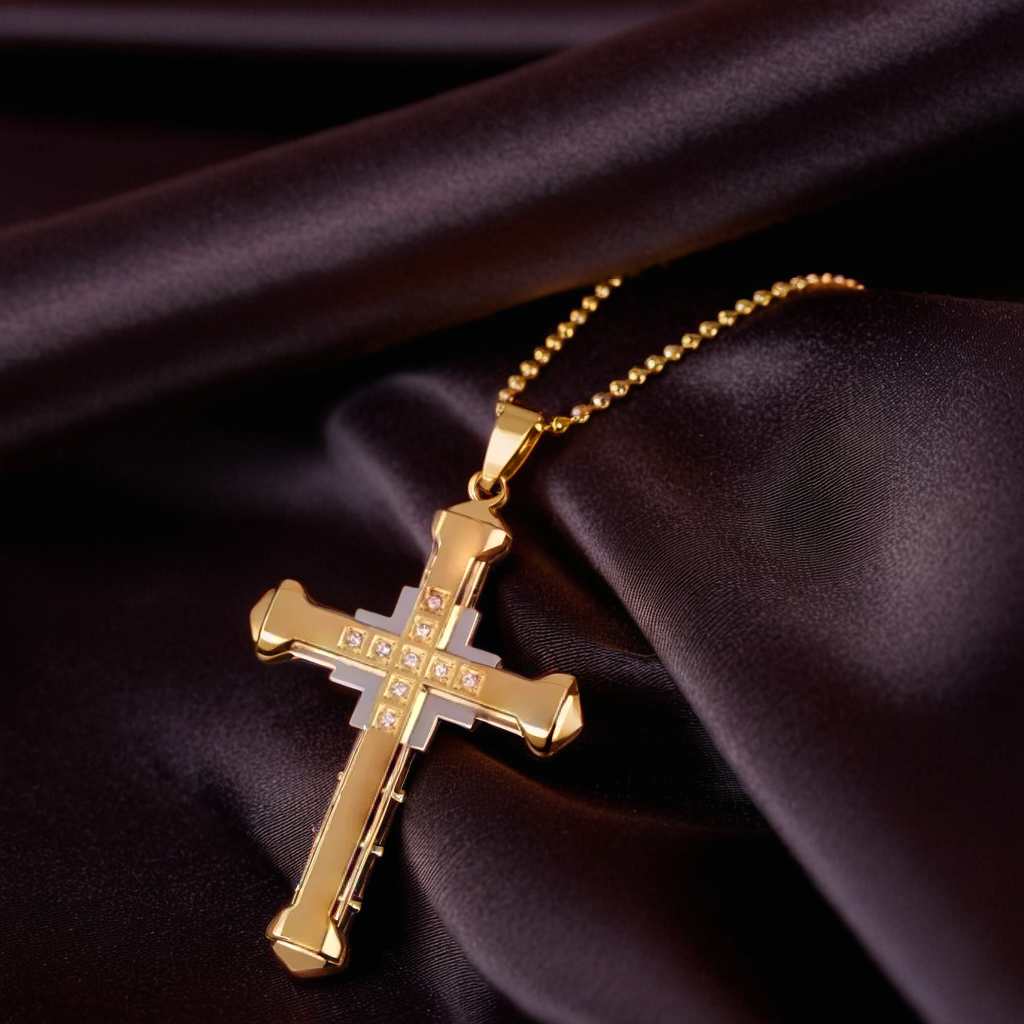 pendentif en croix pour homme | cristal plaqué or - Essentieldubienetre