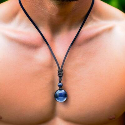pendentif homme | Ćil de tigre bleu