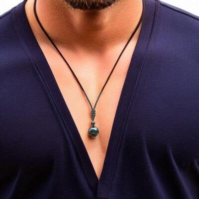 pendentif homme | Ćil de tigre bleu