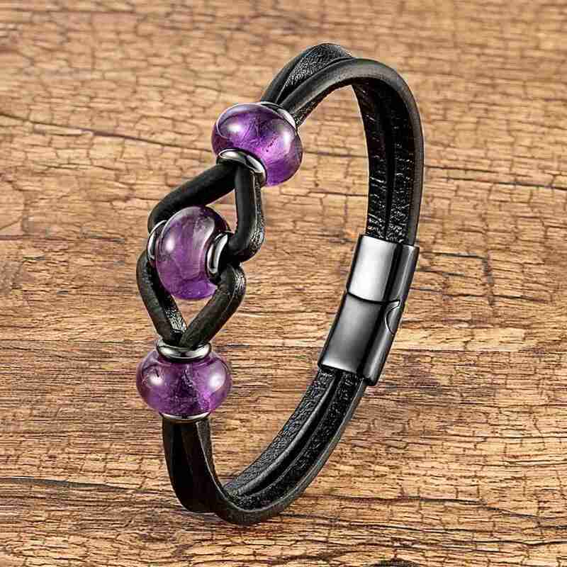 Bracelet amethyste homme zen equilibre fermoir magnetique