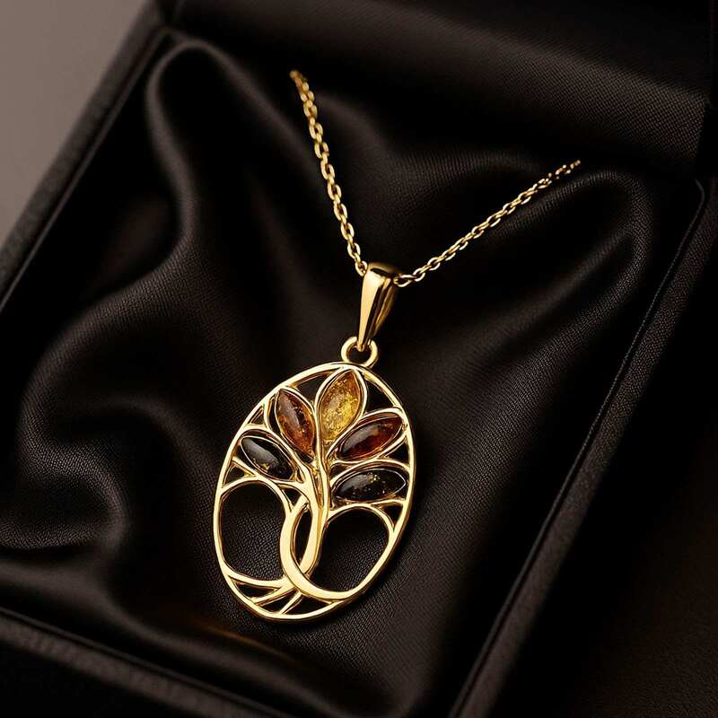 Pendentif-Arbre-de-Vie-Ambre-Baltique-Multicolore-or