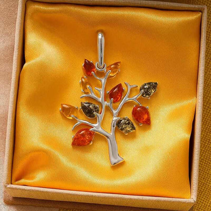 Pendentif-Arbre-de-Vie-Argent-Rhodie-Ambre-Multicolore-Baltique-desing-francaise