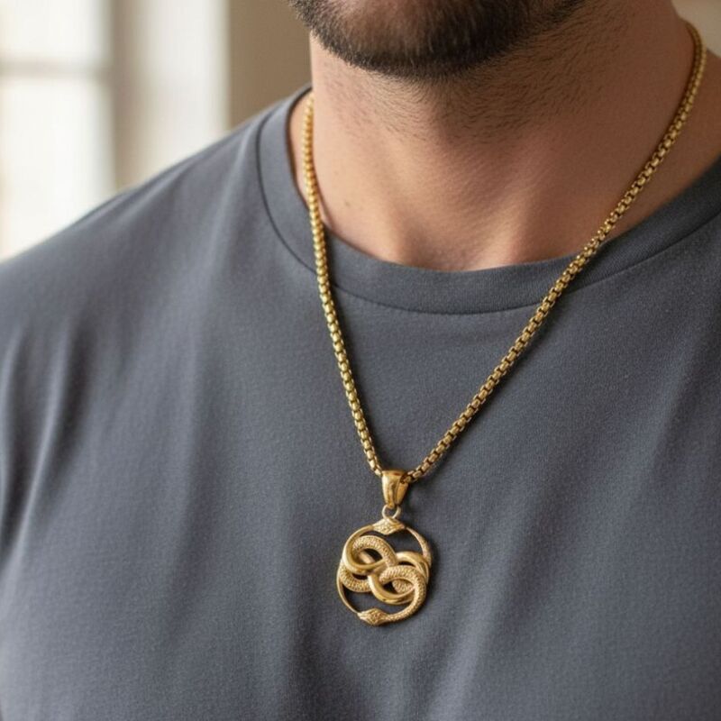 Pendentif-Homme-Serpent-Acier-Inoxydable-304couleur-or