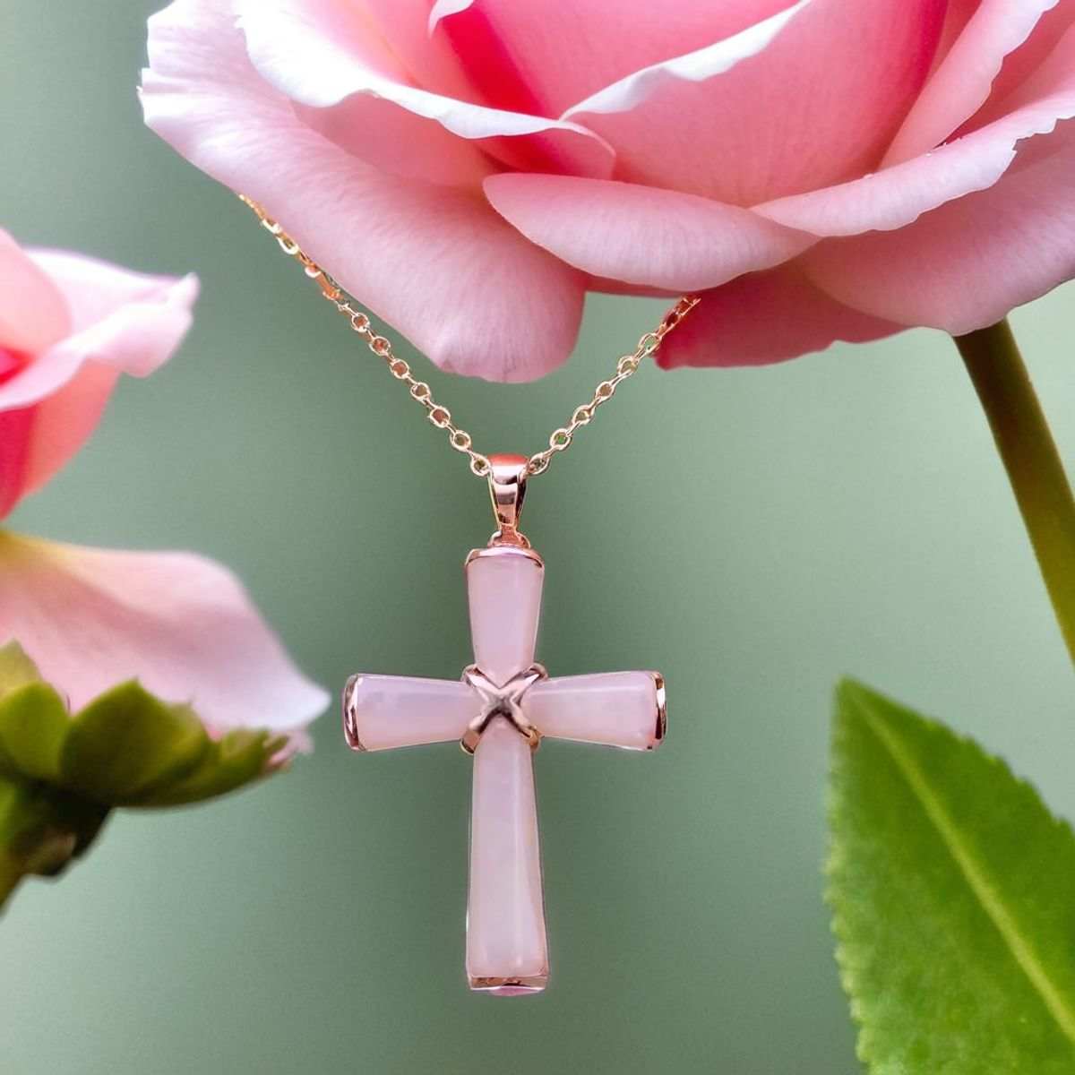 pendentif croix | quartz rose