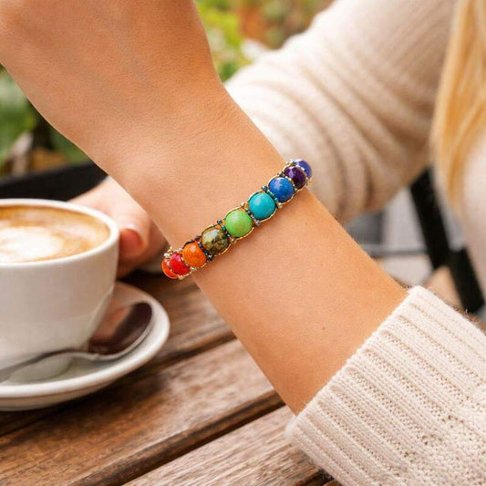 bracelet chakra femme |  tressé 7 pierres naturelles