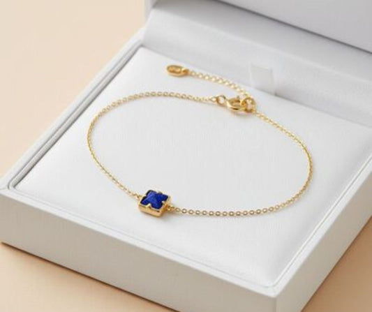 bracelet argent femme | lapis - lazuli bleu carré en argent doré 925 - Essentieldubienetre