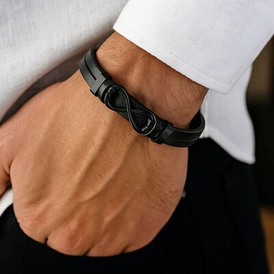 bracelet-cuir-Pour-Hommes-infini-avec-fermoir-magnetique-cuir-pu