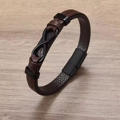 bracelet-cuir-Pour-Hommes-infini-avec-fermoir-magnetique-marron