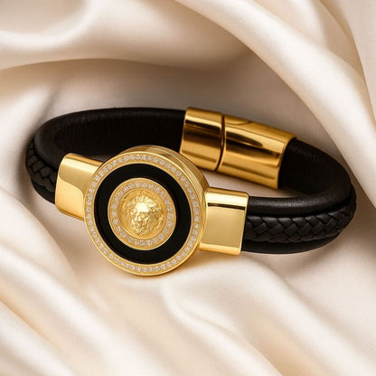 bracelet cuir homme | tête de lion luxe