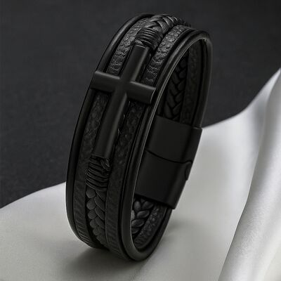 bracelet-cuir-pour-homme-croix-fermoir-magntique-noir