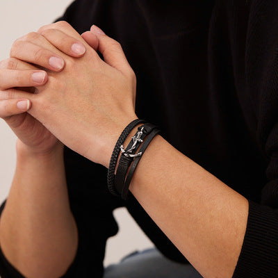 bracelet-en-cuir-homme-ancre-multicouche-tresse-masculin