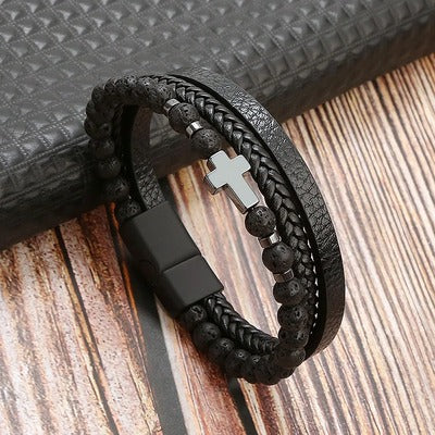 bracelet-en-cuir-homme-croix-et-pierres-naturelles-lave-volcanique