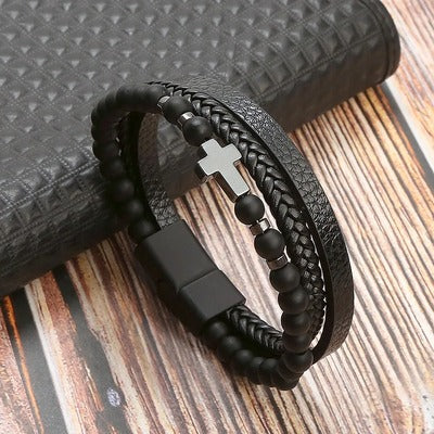 bracelet-en-cuir-homme-croix-et-pierres-naturelles-onyx-noir