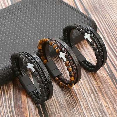 bracelet-en-cuir-homme-croix-et-pierres-naturelles