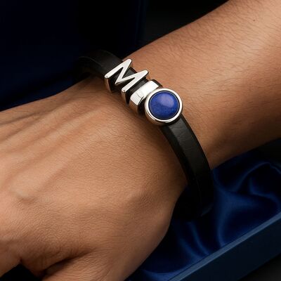 bracelet en cuir pour homme | pierre naturelle lapis lazuli - Essentieldubienetre