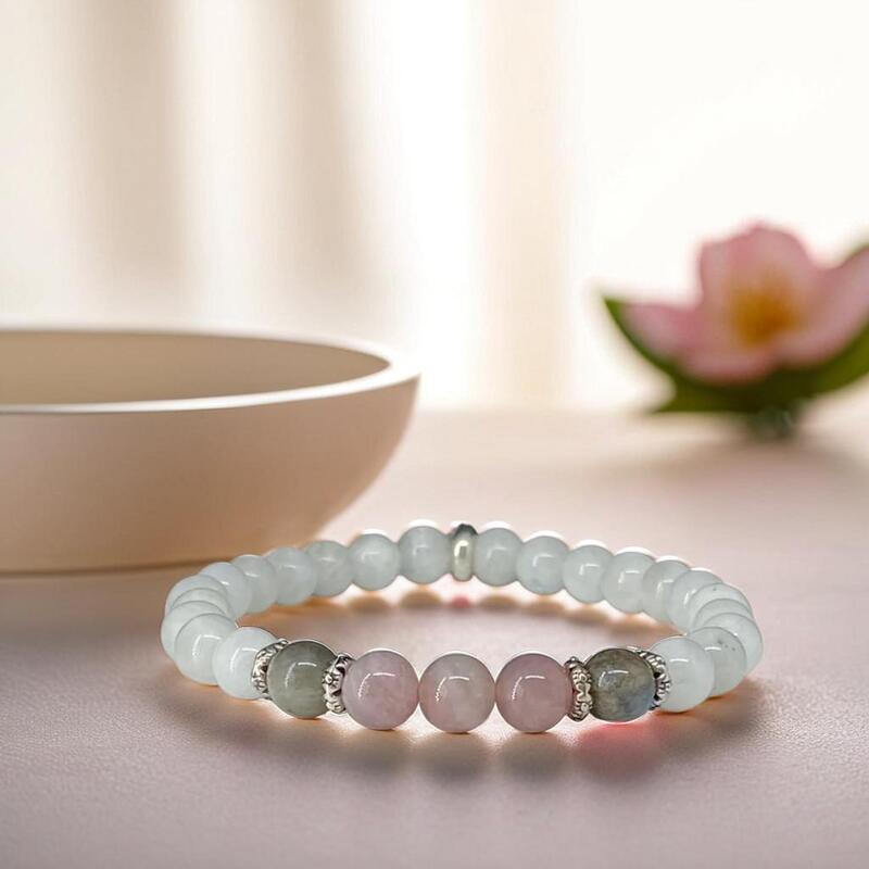 bracelet en pierre de lune | labradorite et quartz rose pour femme - Essentieldubienetre