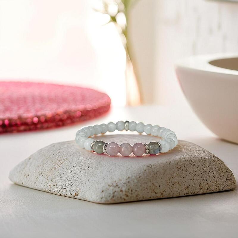 bracelet en pierre de lune | labradorite et quartz rose pour femme - Essentieldubienetre