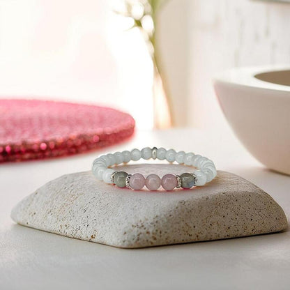bracelet en pierre de lune | labradorite et quartz rose pour femme - Essentieldubienetre