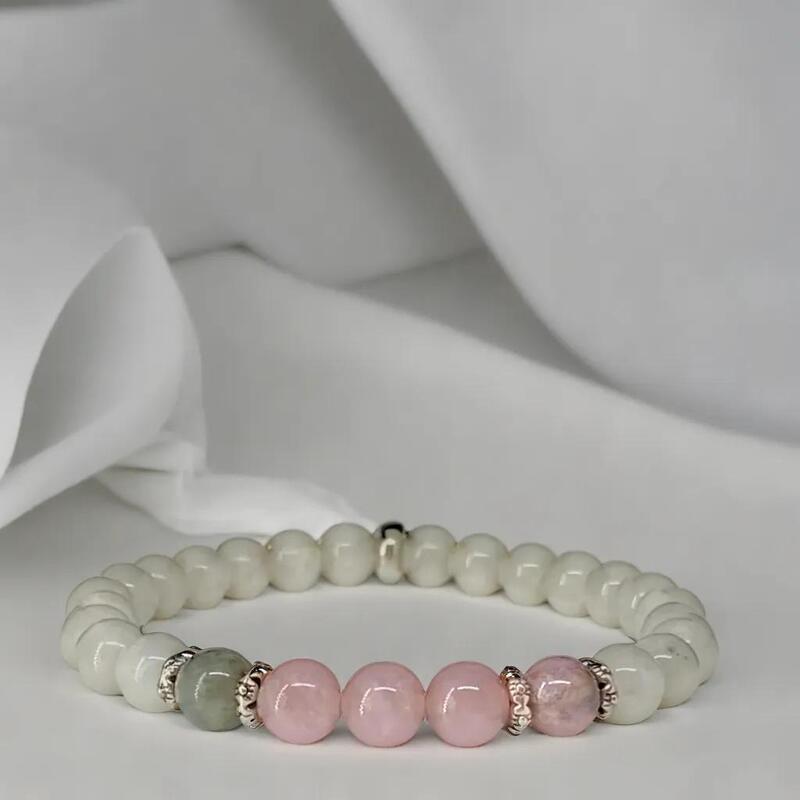 bracelet en pierre de lune | labradorite et quartz rose pour femme - Essentieldubienetre