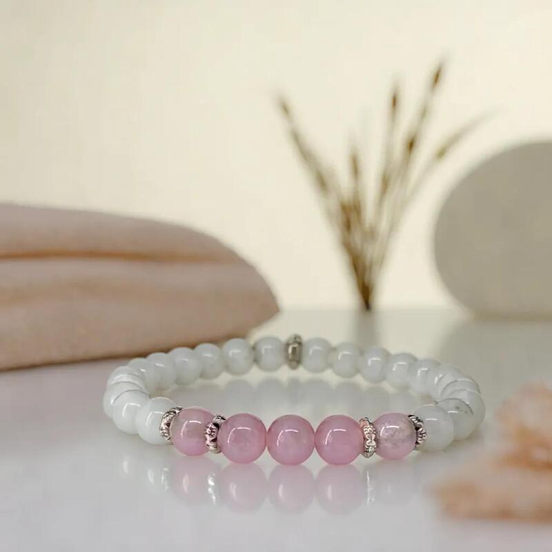 bracelet en pierre de lune | labradorite et quartz rose pour femme - Essentieldubienetre