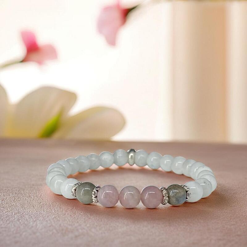 bracelet en pierre de lune | labradorite et quartz rose pour femme - Essentieldubienetre