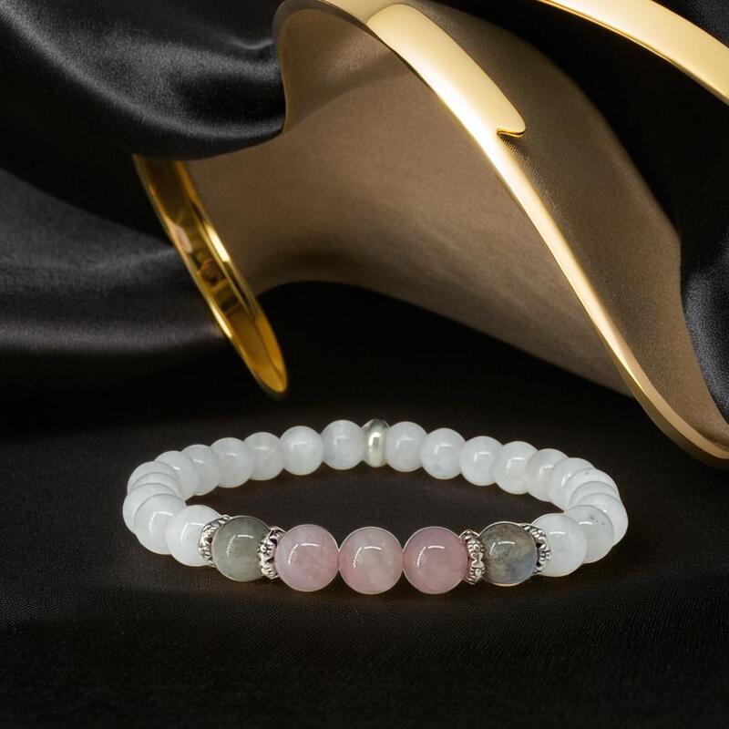 bracelet en pierre de lune | labradorite et quartz rose pour femme - Essentieldubienetre