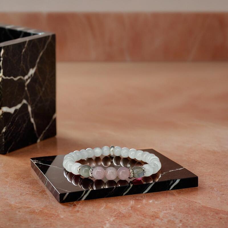 bracelet en pierre de lune | labradorite et quartz rose pour femme - Essentieldubienetre