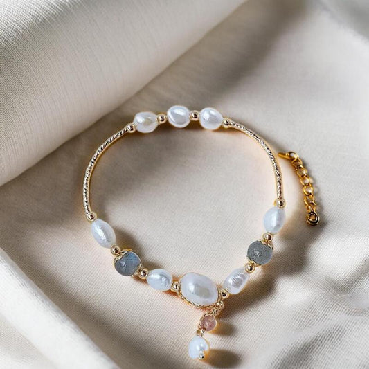 bracelet en pierre de lune | or 14 carats pour femme perle d'eau douce naturelle - Essentieldubienetre