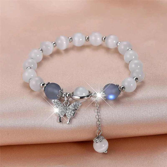 bracelet en pierre de lune | papillon en pierre blanche pour femme - Essentieldubienetre