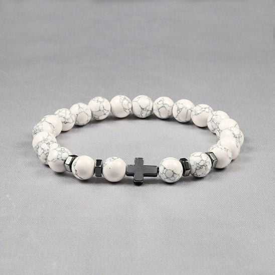 bracelet en pierre | pierre naturelle avec croix métallique