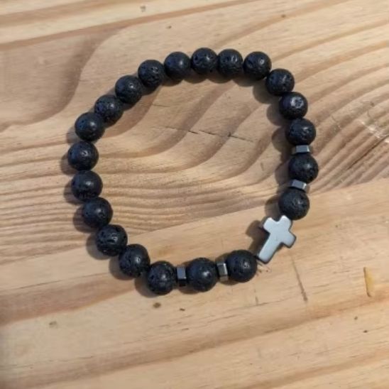 bracelet en pierre | pierre naturelle avec croix métallique
