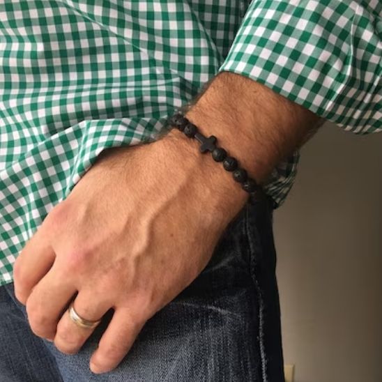 bracelet en pierre | pierre naturelle avec croix métallique