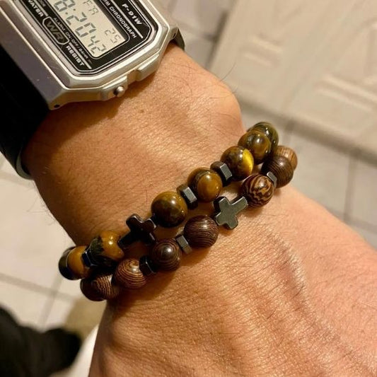 bracelet en pierre | pierre naturelle avec croix métallique